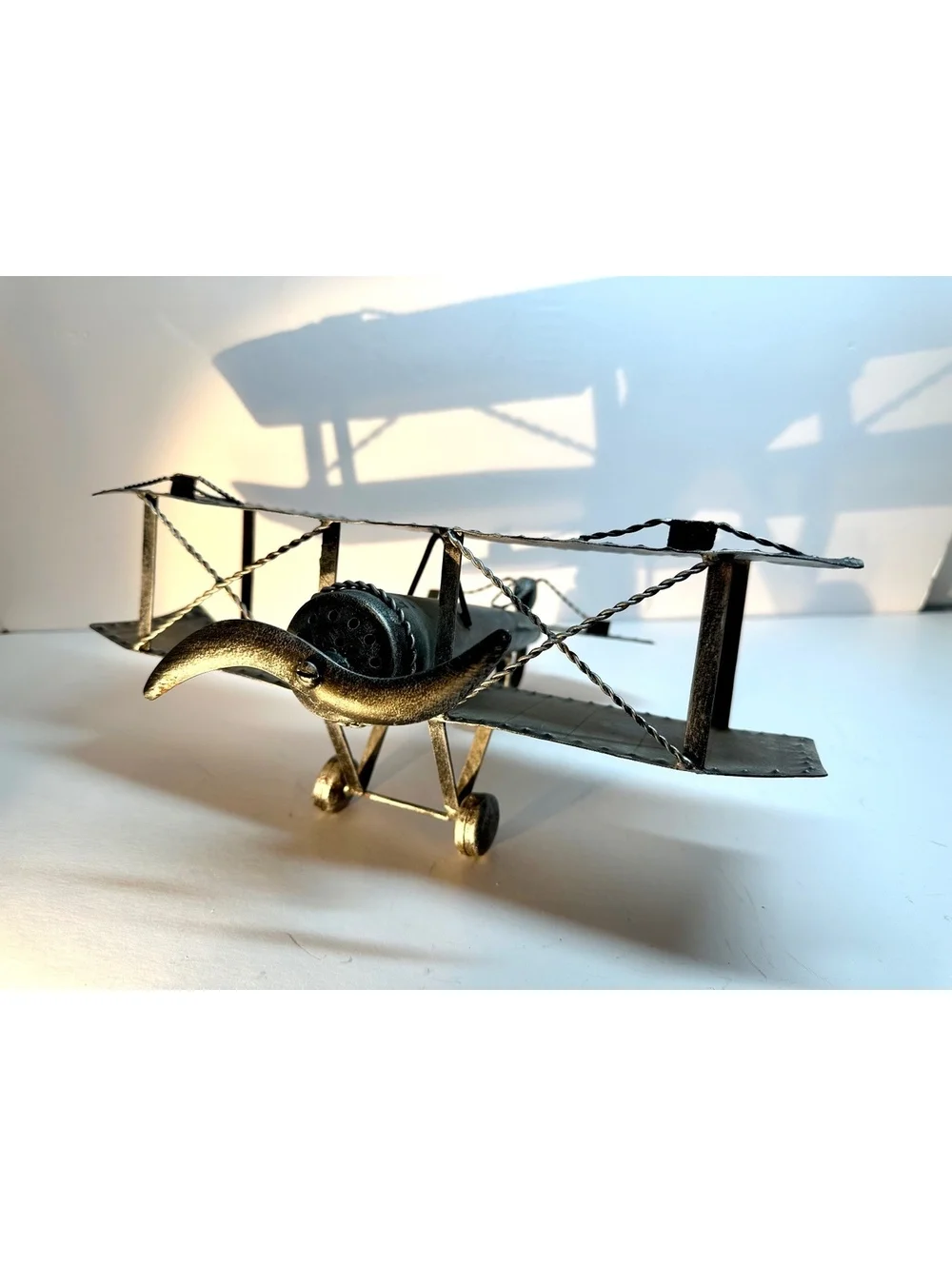 Vintage WWI-Style Metal Biplane Aircraft Desktop / Shelf Decor